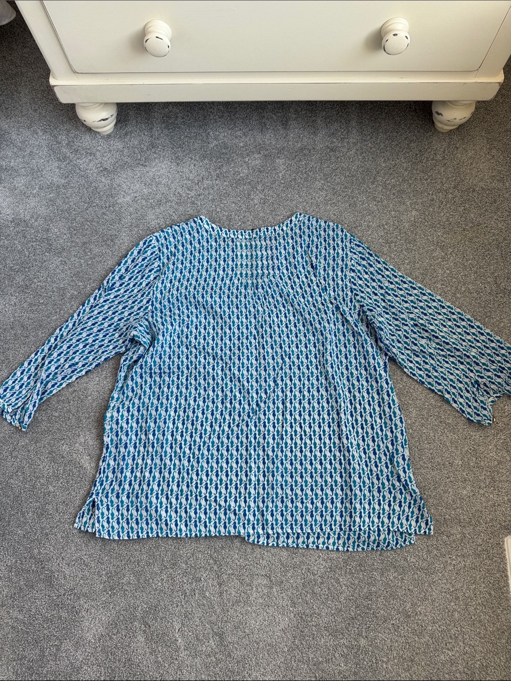Talbots Blue Patterned Split-Neck Blouse - Picture 5 of 5
